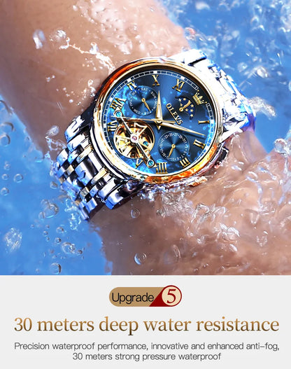 OLEVS Original Automatic Mechanical Watch for Men Luxury TOP Brand Waterproof Luminous Moon Phase Tourbillon Wristwatch Male