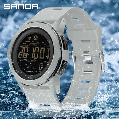 SANDA Brand Men Watches Sports Passometer Calories 50M Waterproof LED Digital Watch Military Wristwatch Electron Men's Watch2189