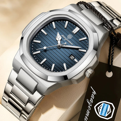 PAAZOMU Luxury Man Wristwatch Waterproof Luminous Week Watch for Men Stainless Steel Men's Quartz Watches reloj hombre Clock+box