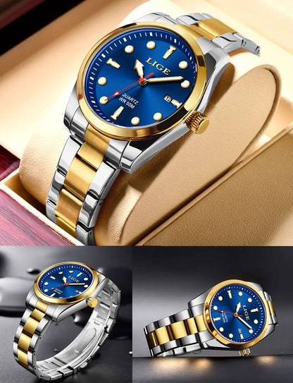 LIGE Mens Watches 5ATM Sports Waterproof Quartz Wristwatch Luminous Clock Ultra Thin Date Watch for Men Relogio Masculino+Box