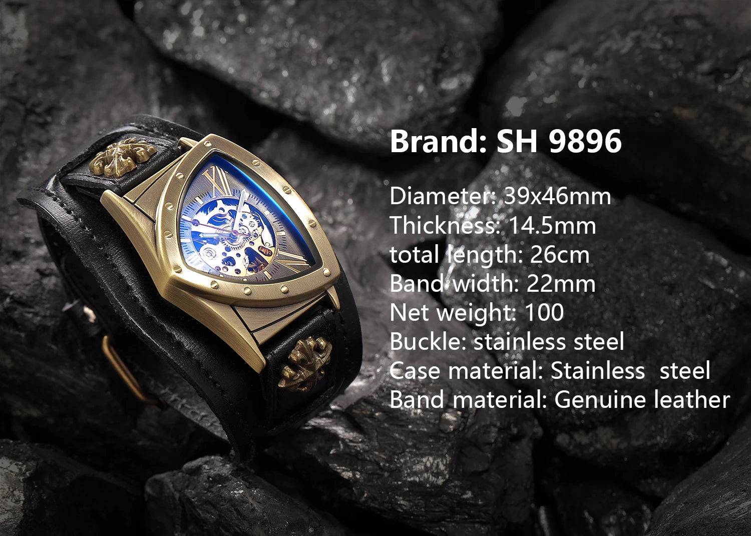 SHENHUA Luxury Skeleton Dial Men's Automatic Mechanical Watch Antique Bronze Steampunk Triangle Wristwatches.