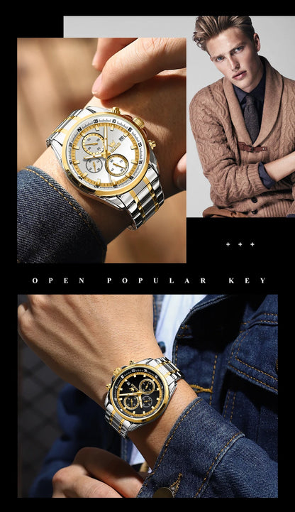 Montres exclusives originales pour hommes OLEVS Chronographe Cadran lumineux Montre-bracelet en acier inoxydable étanche à la mode pour hommes TOP Marque