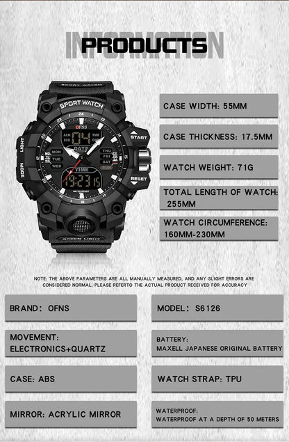 OFNS Top 6126 Nouvelle Montre Électronique à Écran Unique Calorimètre à Étapes Montre à Quartz Minimaliste Veilleuse Étanche Sport Homme