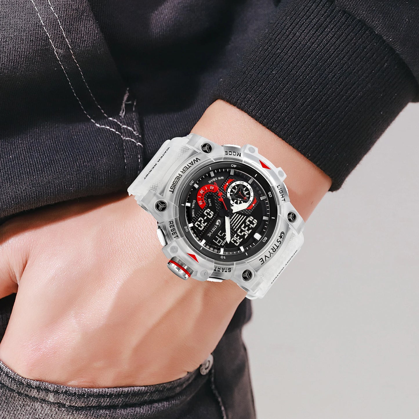 Nouvelle montre STRYVE 8029 Montre de sport populaire pour hommes Mouvement analogique-numérique de bonne qualité Calendrier lumineux Montres étanches 5ATM