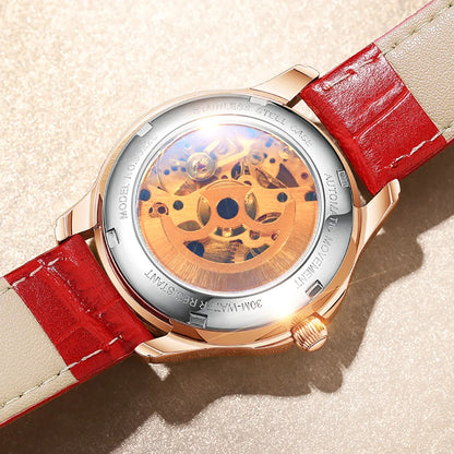 Montres automatiques OLEVS pour femmes de luxe en or rose squelette mécanique étanche lumineuse femmes bracelets montres ensemble élégant