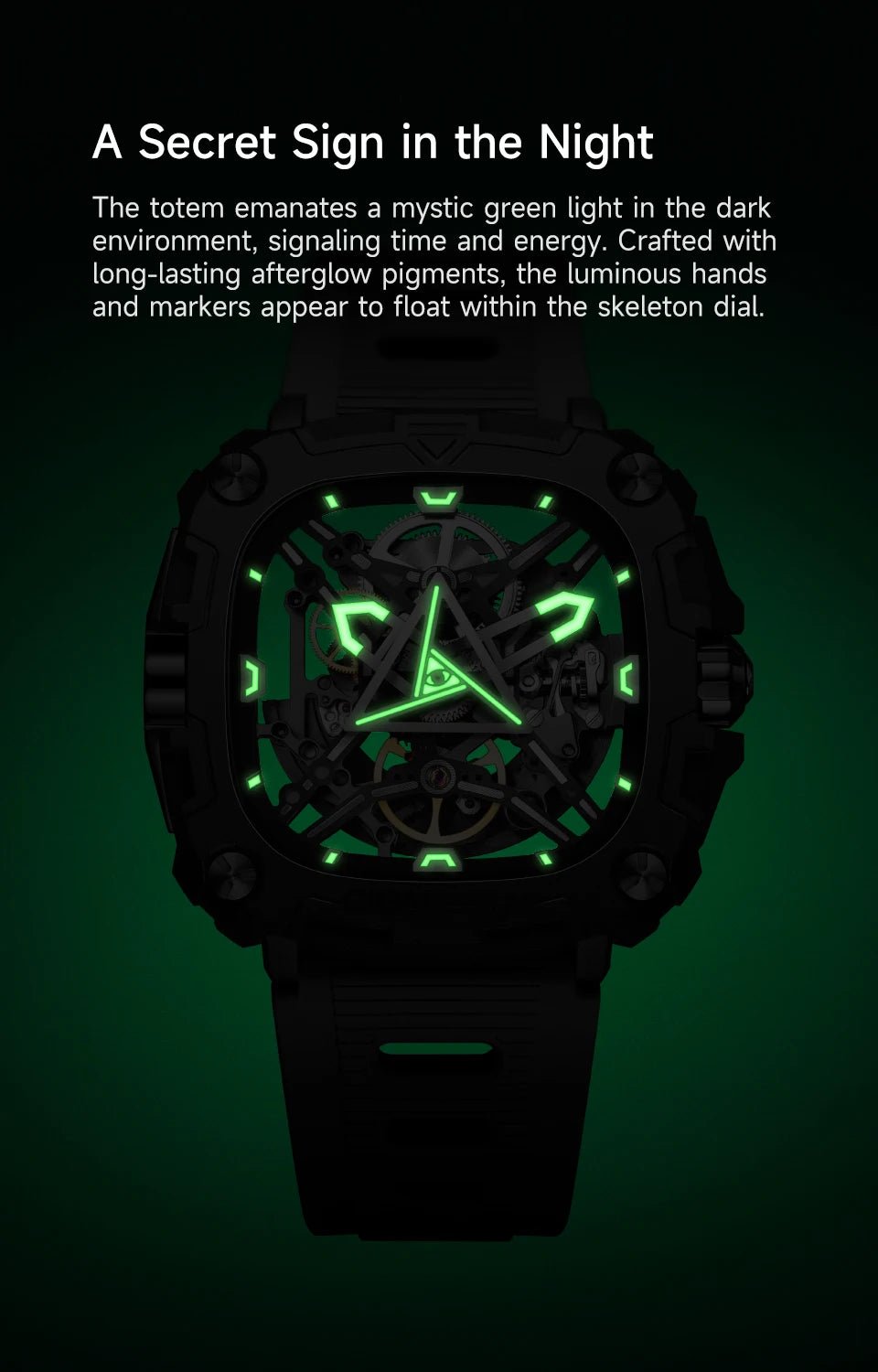 CIGA Design Series X Men's Watch: Eye of Horus Skeleton with Luminous Square Design.