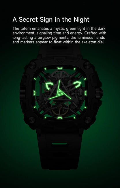 CIGA Design Series X Men's Watch: Eye of Horus Skeleton with Luminous Square Design.