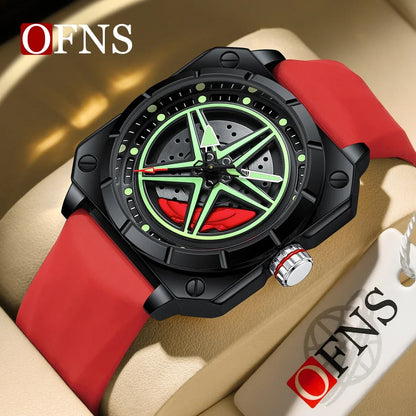 Montre à quartz pour homme de marque OFNS, modèle 8017, avec cadran rotatif en étoile à cinq branches, étanche et lumineuse