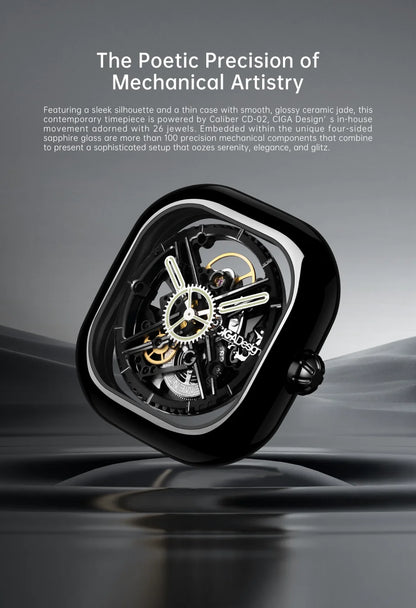 CIGA Design Y Series Watch: Eastern Jade Black Skeleton with Luminous Ceramic Case.