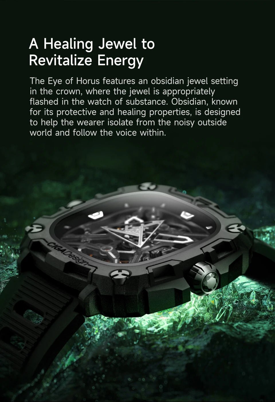 CIGA Design Series X Men's Watch: Eye of Horus Skeleton with Luminous Square Design.