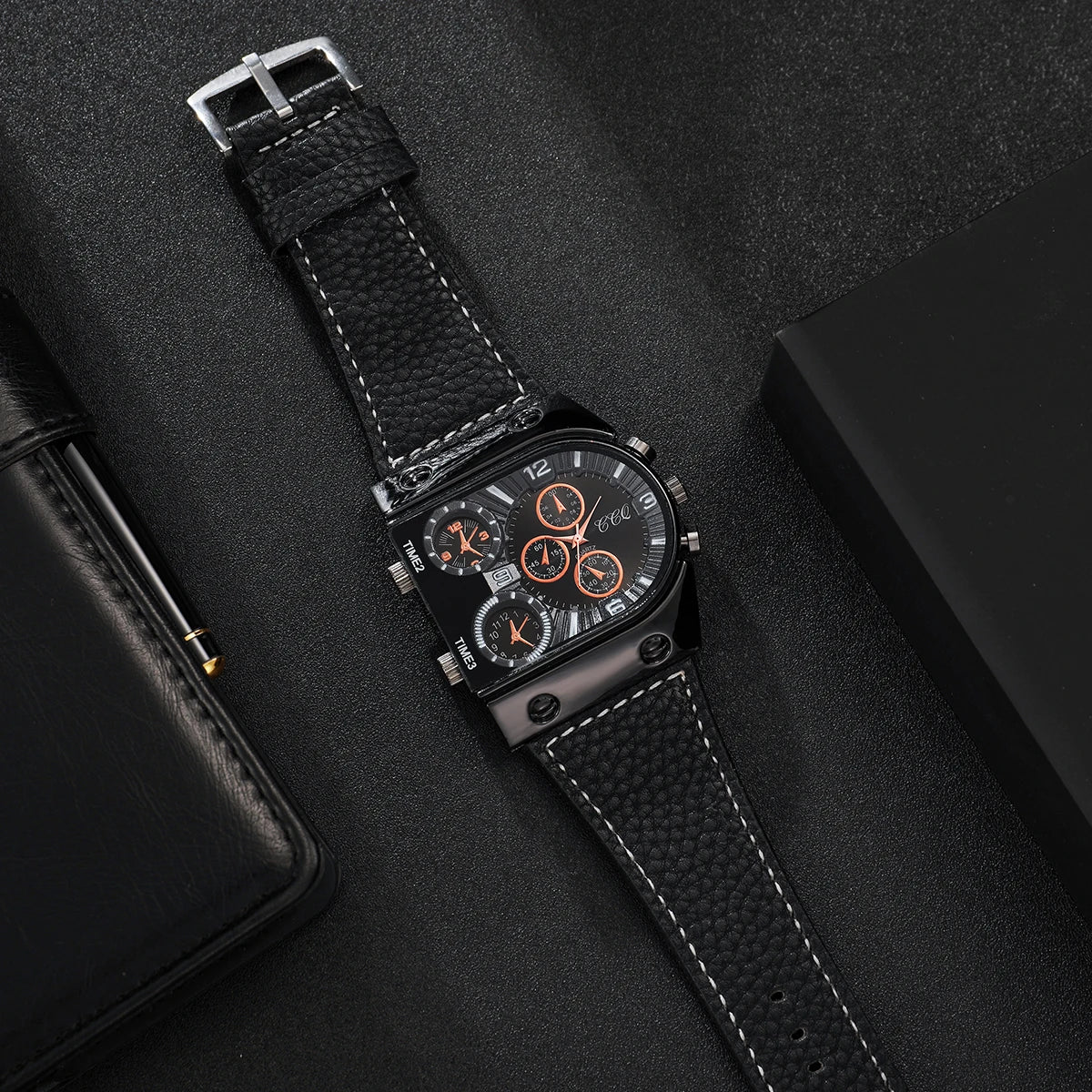 Fashion Big Dial Men's Quartz Watch Casual Leather Band Male Sports Watches