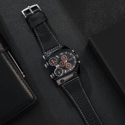 Fashion Big Dial Men's Quartz Watch Casual Leather Band Male Sports Watches