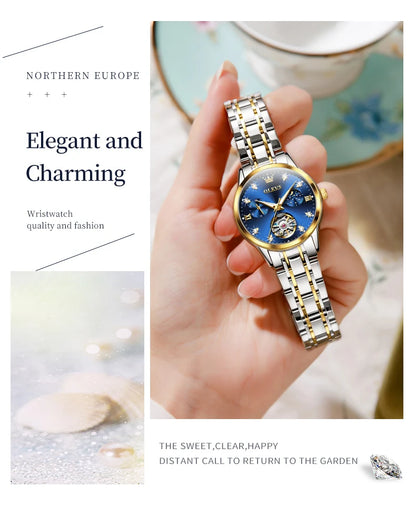 Montre automatique OLEVS pour femme, squelette lumineux étanche, originale, mécanique, élégante, pour femme