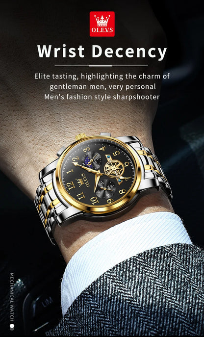 OLEVS Men's Watches Multifunctional Wristwatch for Men Waterproof Stainless Steel Luminous Flywheel Design Man Watch 2024 New