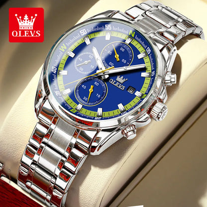 Montres exclusives originales pour hommes OLEVS Chronographe Cadran lumineux Montre-bracelet en acier inoxydable étanche à la mode pour hommes TOP Marque