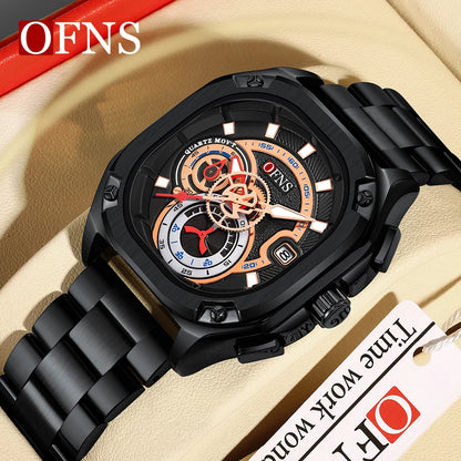 OFNS 1510 New Fashion Men's Quartz Watch Popular Square Watch Fluorescent Minimalist Calendar Waterproof Quartz Watch
