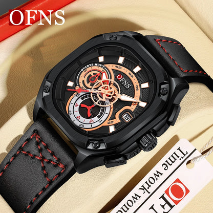 OFNS 1510 New Fashion Men's Quartz Watch Popular Square Watch Fluorescent Minimalist Calendar Waterproof Quartz Watch
