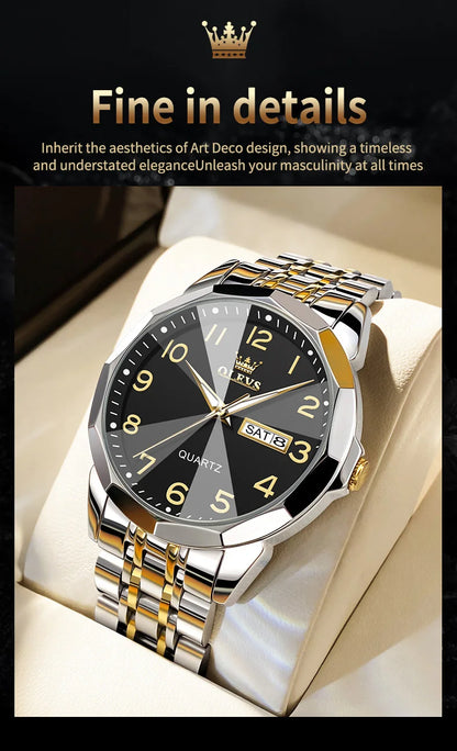 Montre classique pour homme OLEVS Montres-bracelets à quartz en acier inoxydable avec cadran numérique et date Montres analogiques à quartz classiques pour hommes