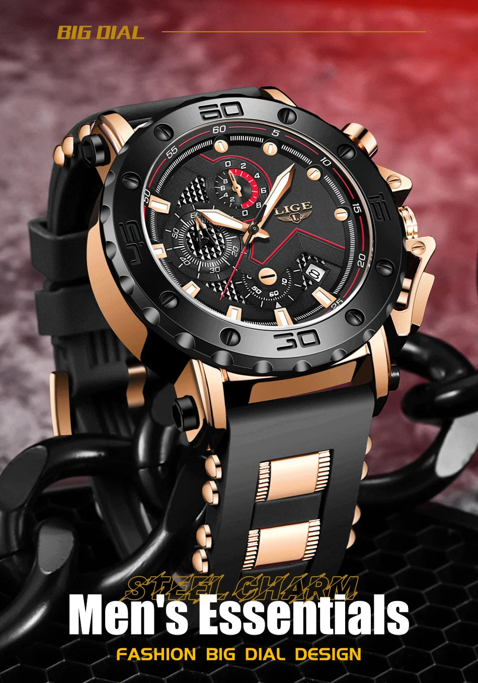 Relogio Masculino LIGE Fashion Men Watch Top Brand Luxury Sports Silicone Big Dial Quartz Wristwatch Chronograph Date Clock Male