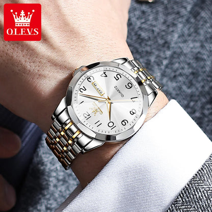 Montre classique pour homme OLEVS Montres-bracelets à quartz en acier inoxydable avec cadran numérique et date Montres analogiques à quartz classiques pour hommes