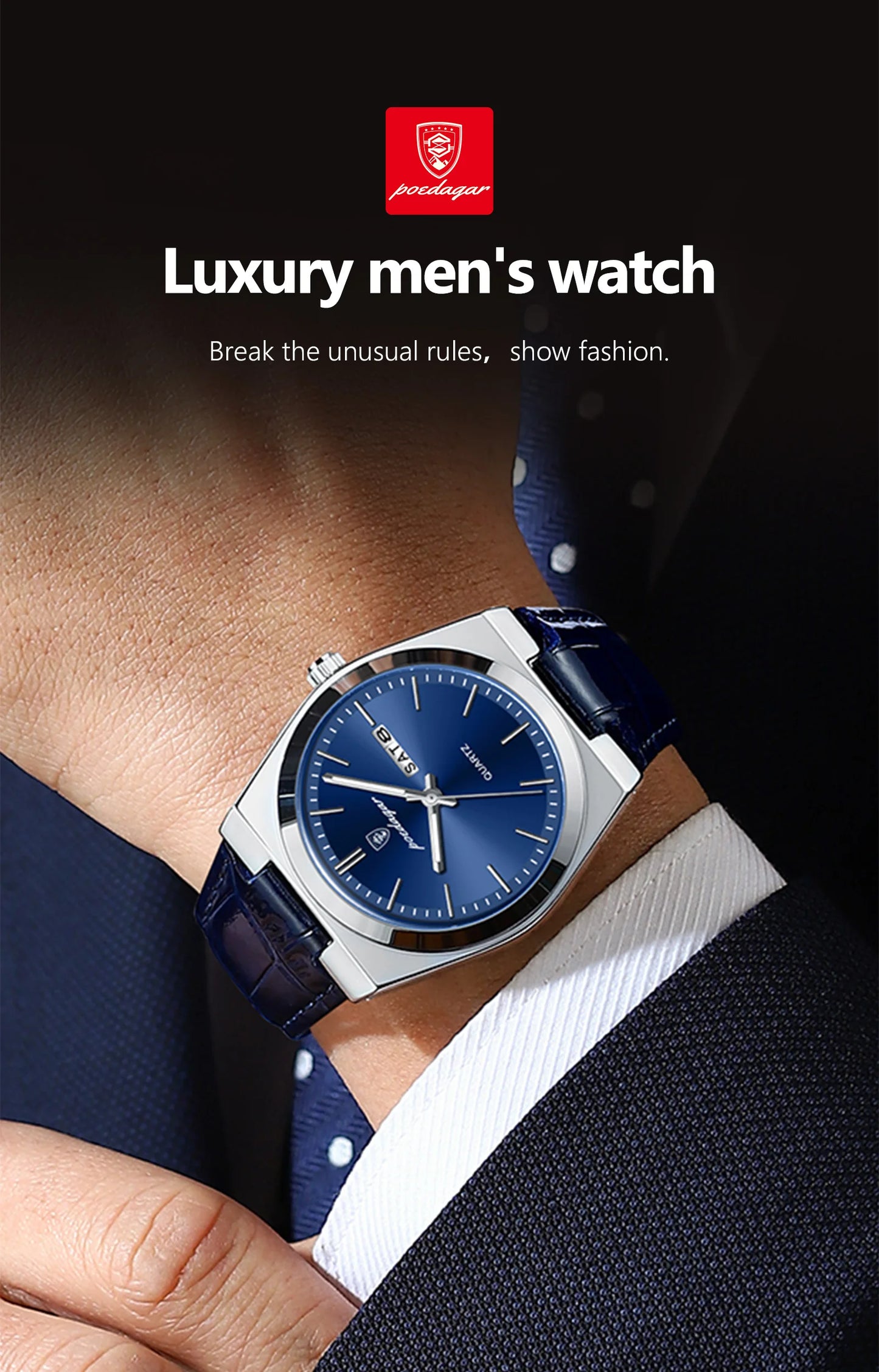 POEDAGAR Luxury Watch for Men Military Leather Man Wristwatch Quartz Clock Waterproof Luminous Date Week Men's Watches Reloj+box