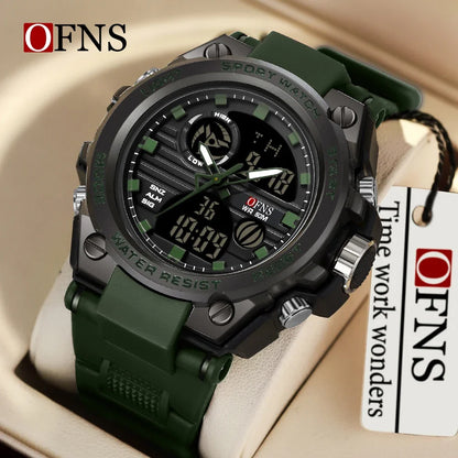 OFNS Top Brand 739 Montre numérique pour homme Montre de sport militaire Montre électronique à quartz étanche à double écran Reno Masculino