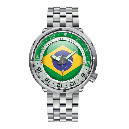 Tuna Watch NH35 Brazilian Flag Dial Automatic Mechanical Movement Watch Sapphire 10BAR Waterproof Stainless Steel Luxury Watches.