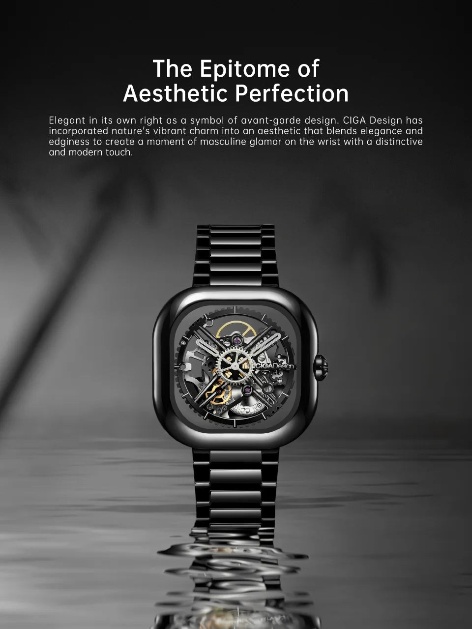 CIGA Design Y Series Watch: Eastern Jade Black Skeleton with Luminous Ceramic Case.