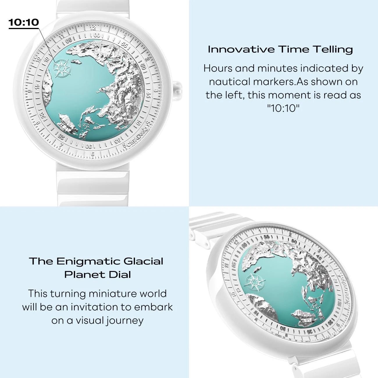 CIGA Design U Series Women's Watch: Blue Planet Ice Age Ceramic Strap.