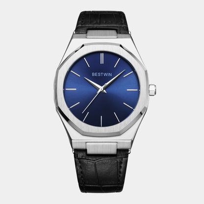 Top Brand New Watch Fashion Design Leisure Business Silver Blue Leather 3ATM Waterproof Quartz Mens Watch Reloj Hombre.