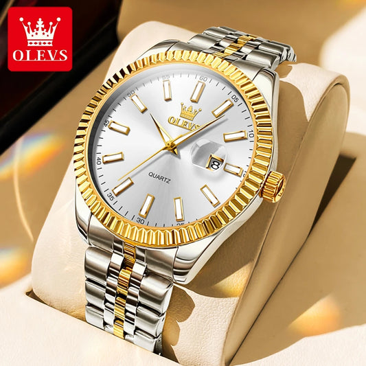 Montre à quartz OLEVS pour homme de marque de luxe supérieure Montre à grand cadran en acier inoxydable étanche et lumineuse Montre classique originale pour homme