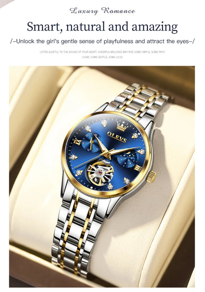 Montre automatique OLEVS pour femme, squelette lumineux étanche, originale, mécanique, élégante, pour femme