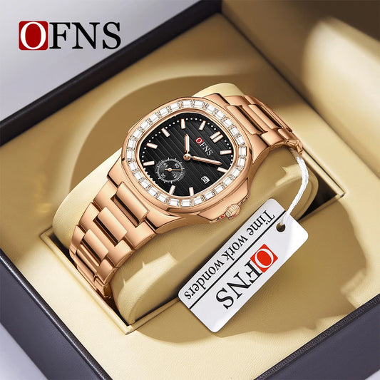 OFNS Hot Selling 1521 Fashion Casual Men's Quartz Watch Set with Diamond Calendar Waterproof Business Fashion Trend Men's Watch