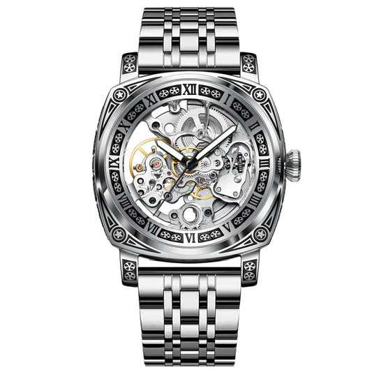 PINDU Men's Watch Engraving Hollow Design with Luminous Waterproof Feature