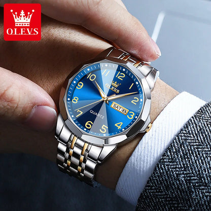 Montre classique pour homme OLEVS Montres-bracelets à quartz en acier inoxydable avec cadran numérique et date Montres analogiques à quartz classiques pour hommes