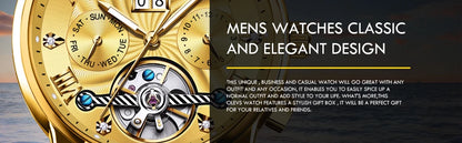 Montre mécanique automatique originale OLEVS 9910 pour hommes Tourbillon Skeleton Design Montre-bracelet pour hommes en acier inoxydable Phase de lune