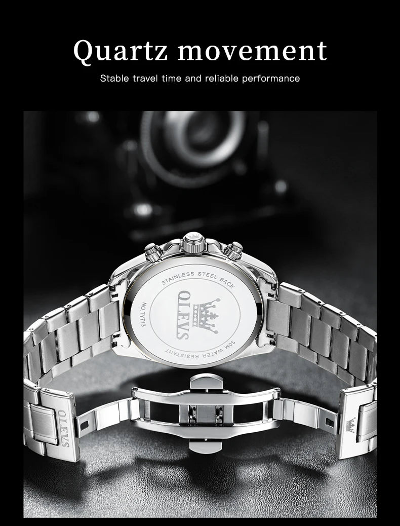 Montres exclusives originales pour hommes OLEVS Chronographe Cadran lumineux Montre-bracelet en acier inoxydable étanche à la mode pour hommes TOP Marque
