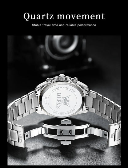 Montres exclusives originales pour hommes OLEVS Chronographe Cadran lumineux Montre-bracelet en acier inoxydable étanche à la mode pour hommes TOP Marque