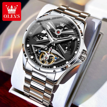 Montre automatique OLEVS pour homme squelette original lumineux étanche bracelet en cuir acier inoxydable montre mécanique pour homme or rose