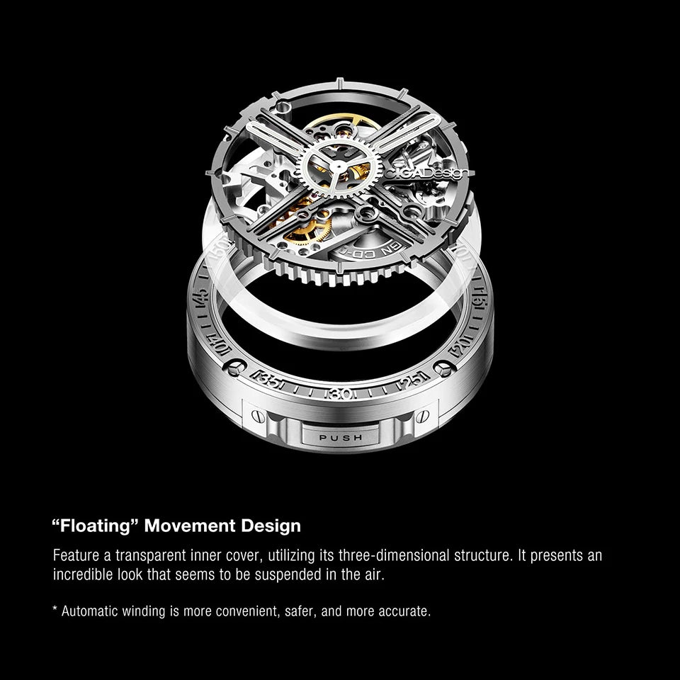 CIGA Design Men's Watch: 3-in-1 Titanium Skeleton with Fluororubber Strap.