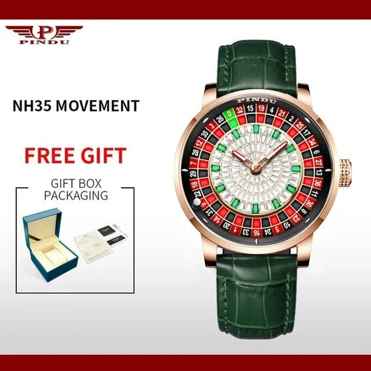 PINDU Men's Watch Leather Strap NH35 Movement with Waterproof Design
