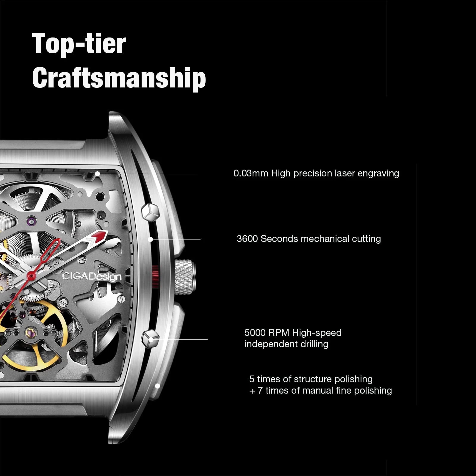 CIGA Design Z Series Men's Watch: Skeleton Automatic with Sapphire Crystal & 2 Straps.