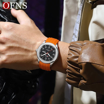 OFNS Top 8018 Montre à quartz pour homme avec bracelet en acier et calendrier, étanche, tendance, 2024