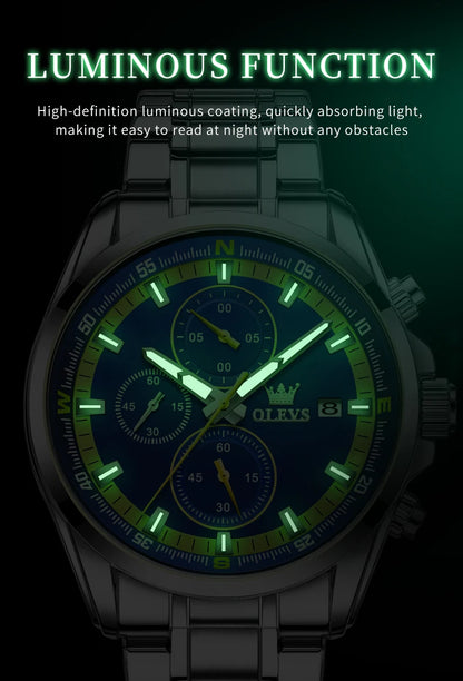 Montres exclusives originales pour hommes OLEVS Chronographe Cadran lumineux Montre-bracelet en acier inoxydable étanche à la mode pour hommes TOP Marque