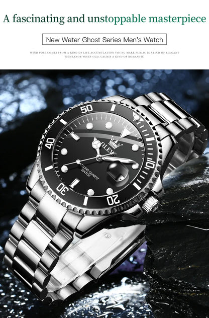 OLEVS Men Watch Diver Green Waterproof Watch for Men Stainless Steel Quartz Men Luxury Watch Luminous