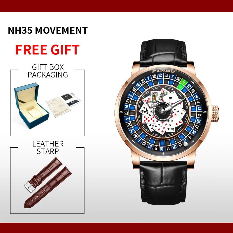 PINDU Men's Watch Poker Design Sapphire NH35 Movement