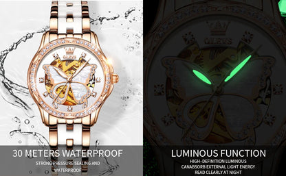 Montres automatiques OLEVS pour femmes de luxe en or rose squelette mécanique étanche lumineuse femmes bracelets montres ensemble élégant