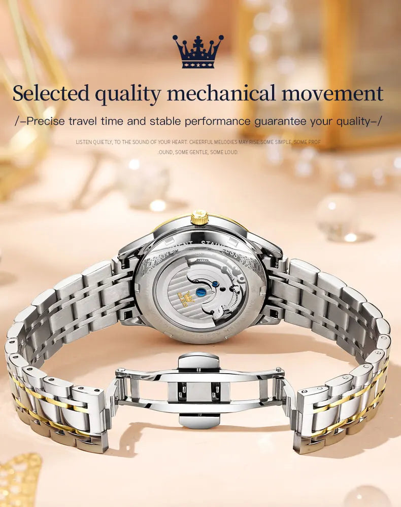 Montre automatique OLEVS pour femme, squelette lumineux étanche, originale, mécanique, élégante, pour femme