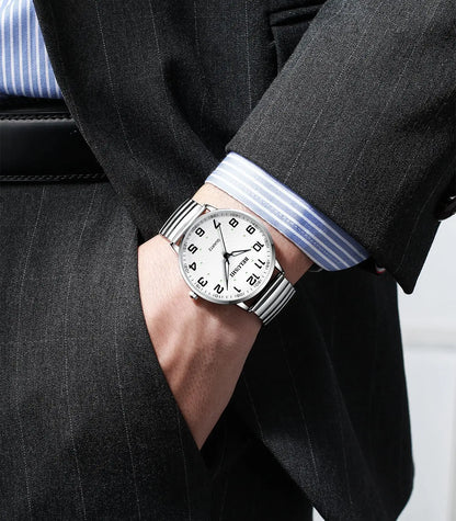 UTHAI H10 Men's Watch: Big Number Gold Steel with Waterproof Design