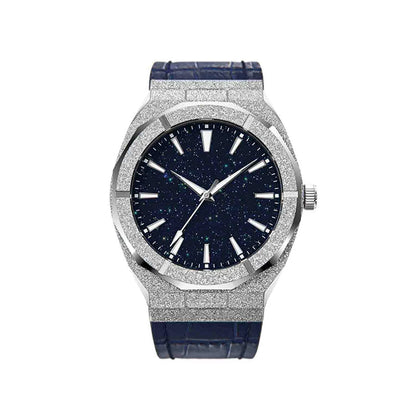 Matten Black Paul Rich Style Leather Band Blue Star Dust Dial Men Frosted Watch
